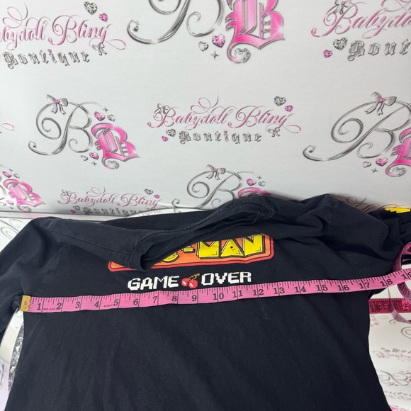Pac-Man Black Long Sleeve Shirt game over ghosts gamer ghosts on sleeve - Picture 5 of 8